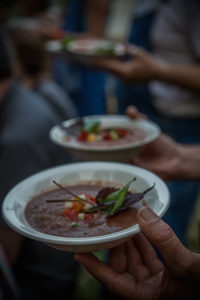  First of four courses of farm-fresh local abundance served with love to 147 people on a midsummer evening. Photo: Melisa Cardona, 2014. 