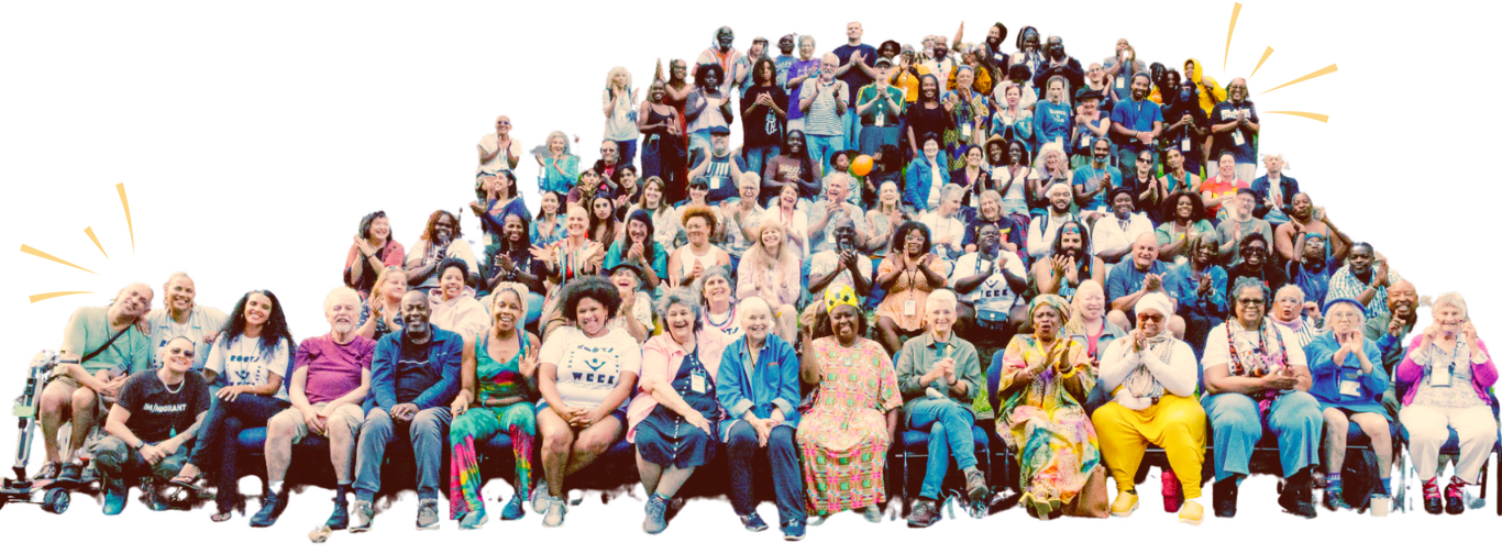 Large group of diverse people posing for a photo